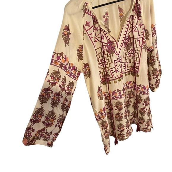 Mira Boho Cream purple and Burgundy brass embellishments Tunic Top Resortwear - Picture 4 of 7